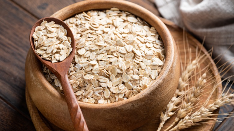 bowl and spoon of rolled oats