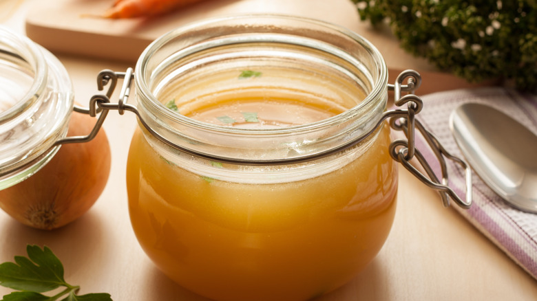 chicken stock in jar