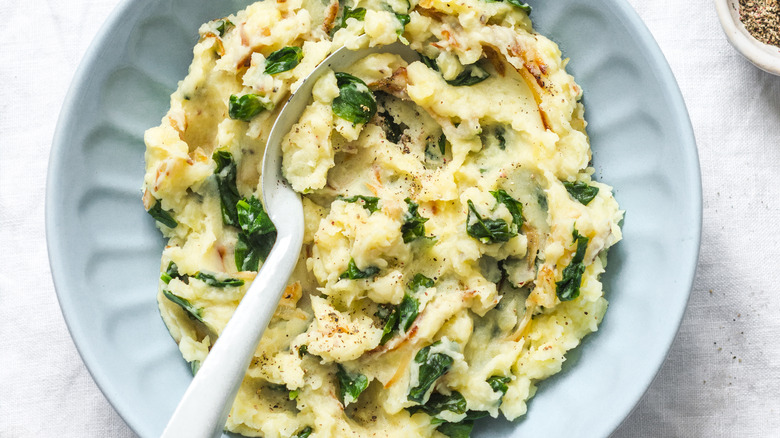 bowl of spinach mashed potato