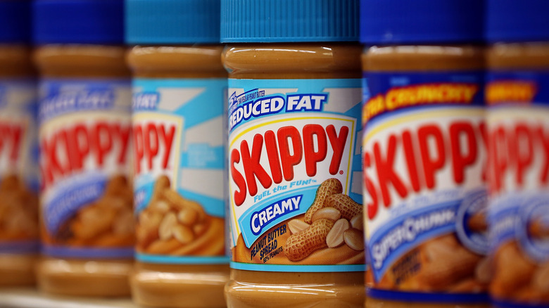 Skippy peanut butter on the store shelf