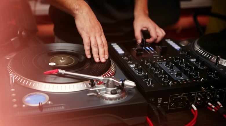 DJ spins record