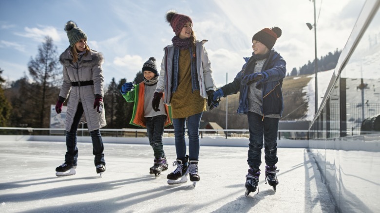 kids ice skating on roof