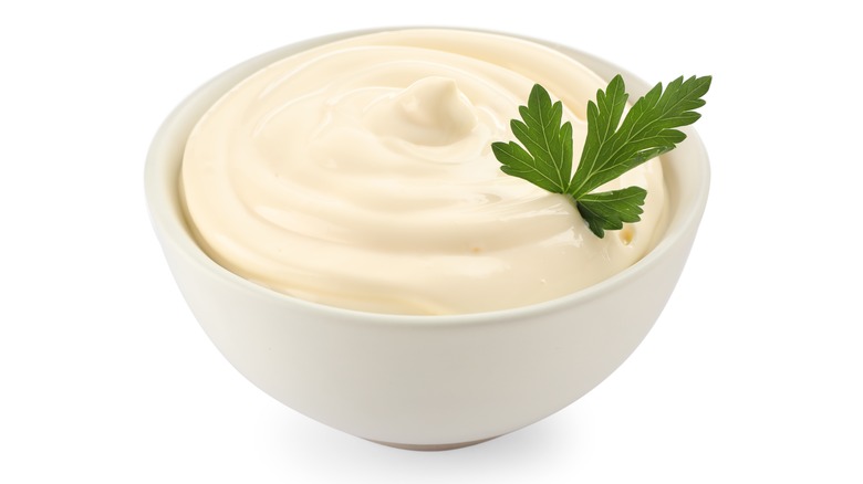 mayonnaise in a white bowl