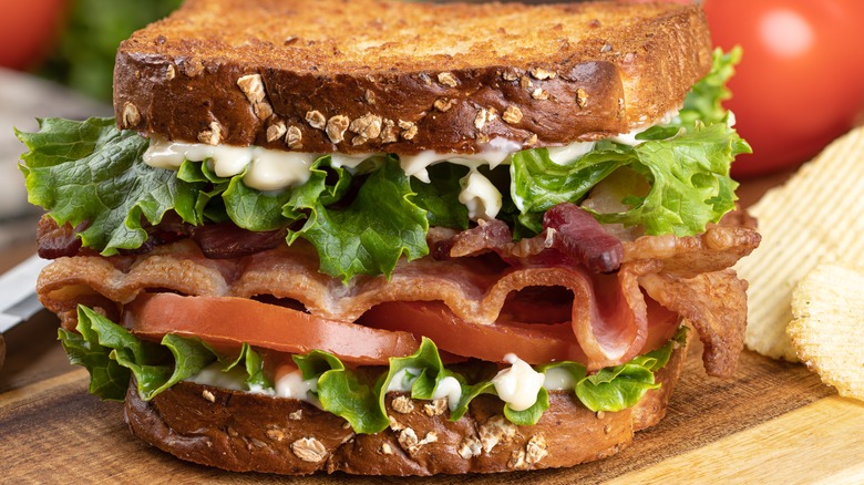 close up of BLT sandwich