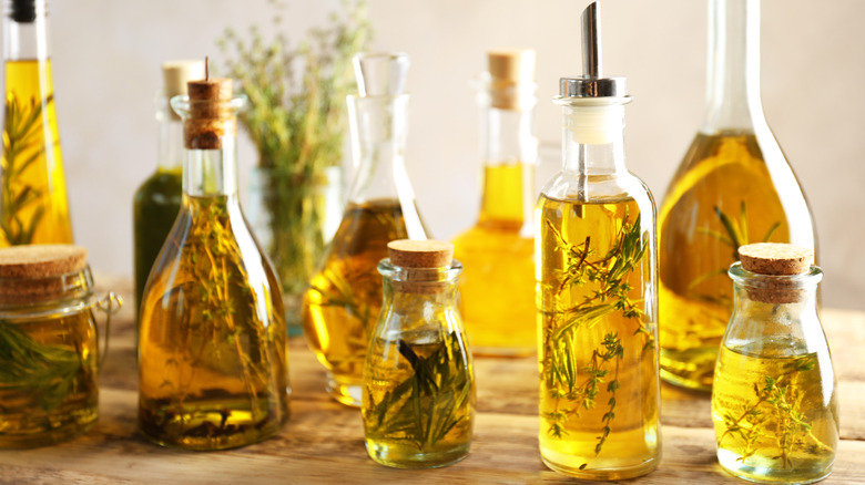 Various jars of infused oils