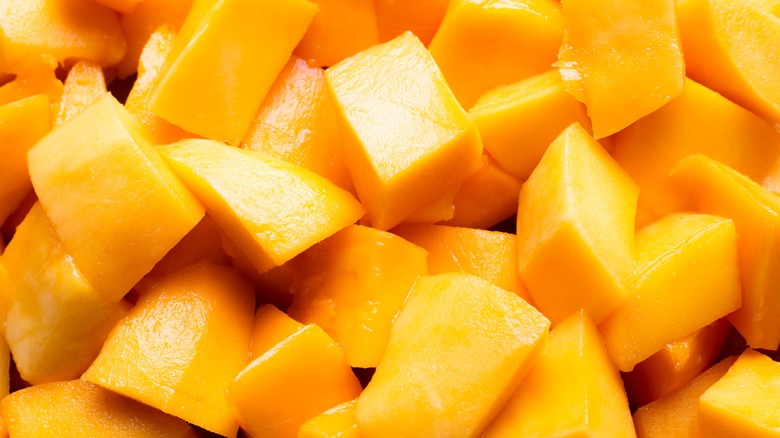 close up of diced mango