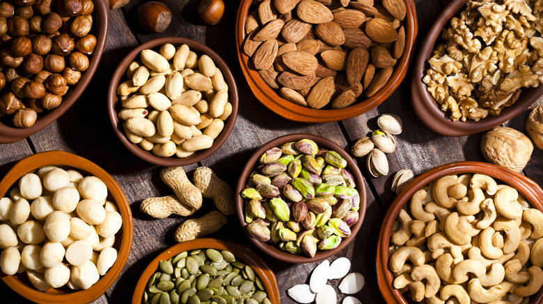 bowls of assorted nut varieties