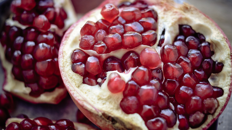 closeup of pomegranate with seeds
