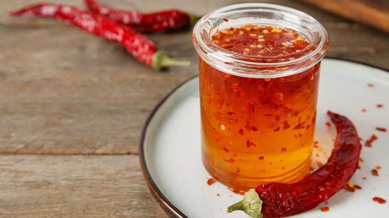 Jar of chili pepper honey