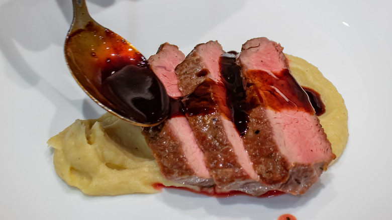 steak with red wine reduction