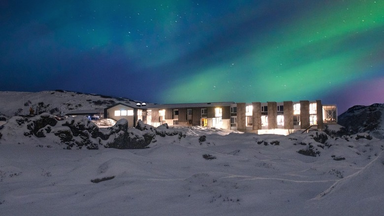 Northern lights over hotel