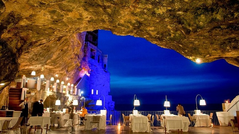 Restaurant tables in Italian cave