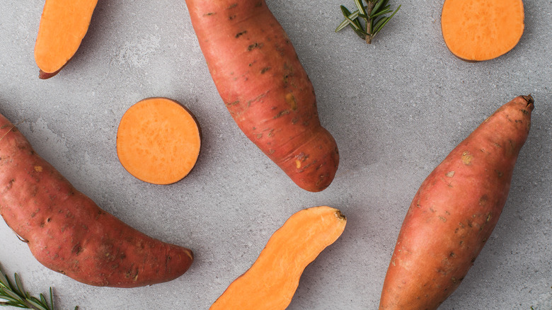 whole and sliced kumara sweet potato