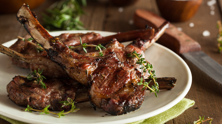 lamb chops with thyme sprigs