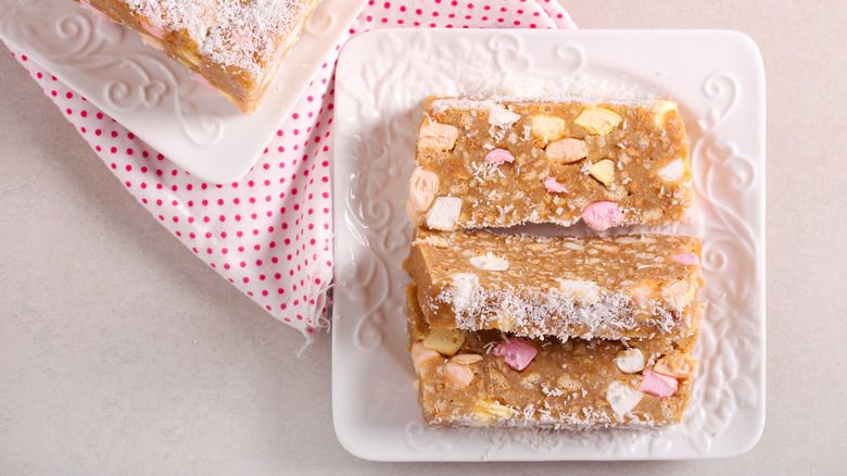 top-down view of sliced lolly cake