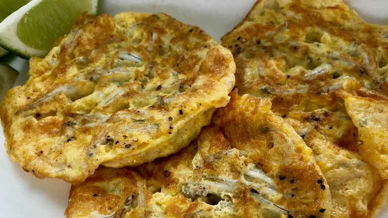 close-up of whitebait fritter