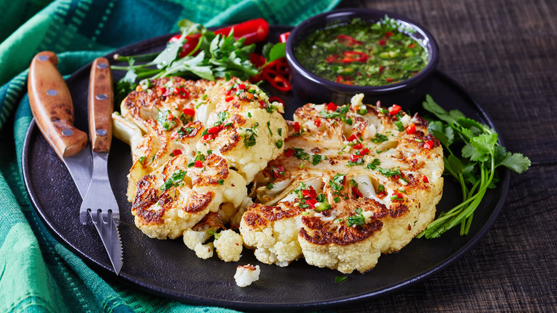 grilled cauliflower on a plate