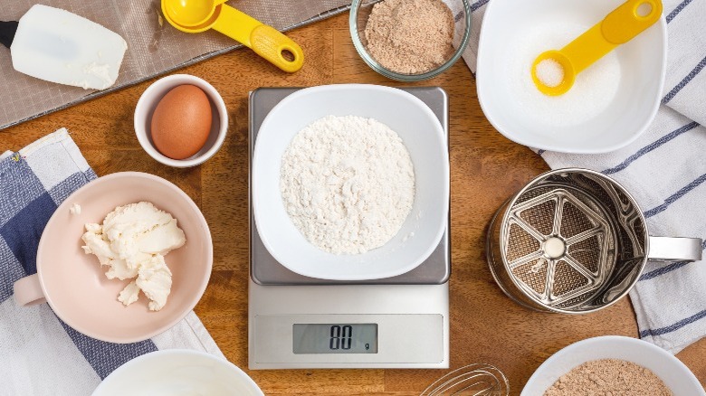 weighed baking ingredients on counter