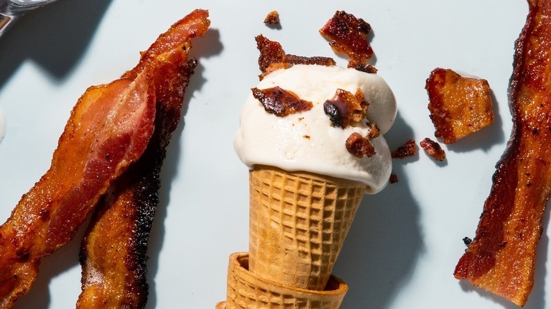 Bacon topped ice cream cone