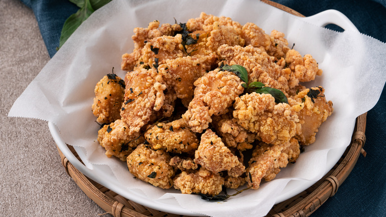 Plate of fried popcorn chicken from Taiwan