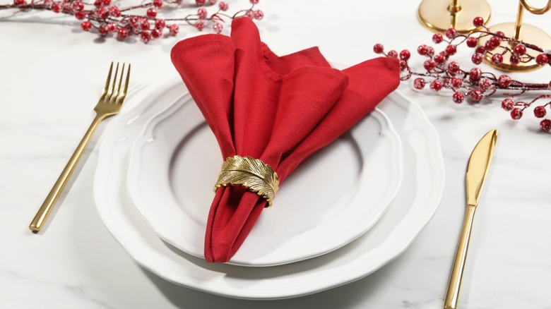 red napkin and place setting