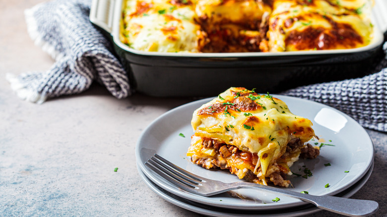 moussaka close up on plate