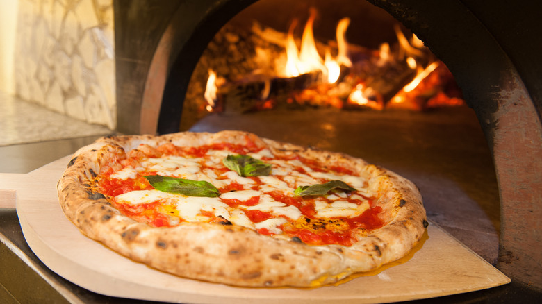 margherita in a pizza oven