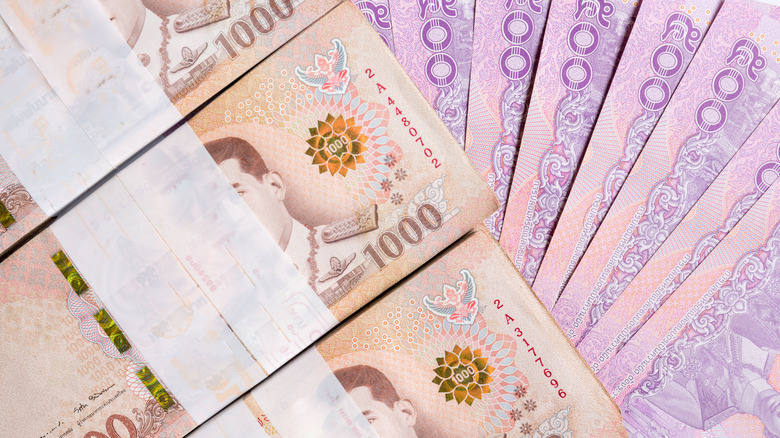 close up of Thai baht currency