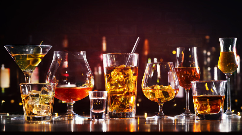 Selection of alcohol-based drinks in different glasses