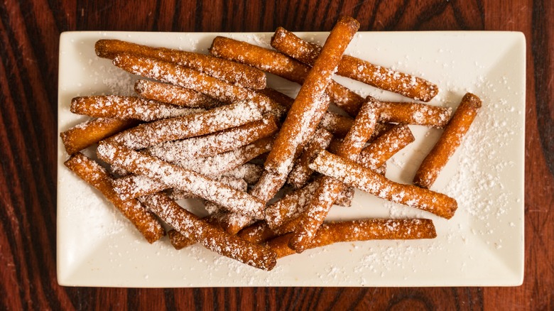 Funnel cake fries with sugar