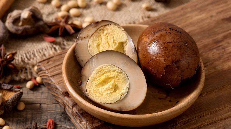 Taiwanese tea eggs in bowl