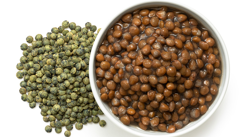 dried and cooked lentils