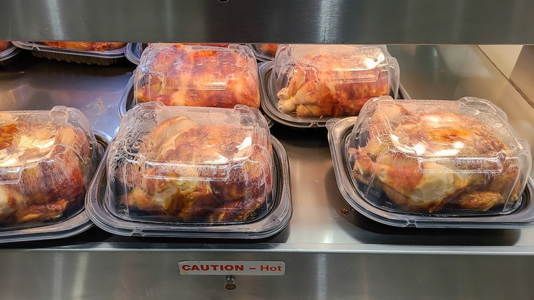 Rotisserie chickens in a grocery store