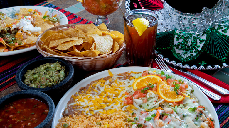 Assorted dishes at Mexican restaurant