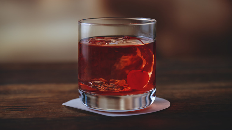 Manhattan cocktail or mocktail in a glass