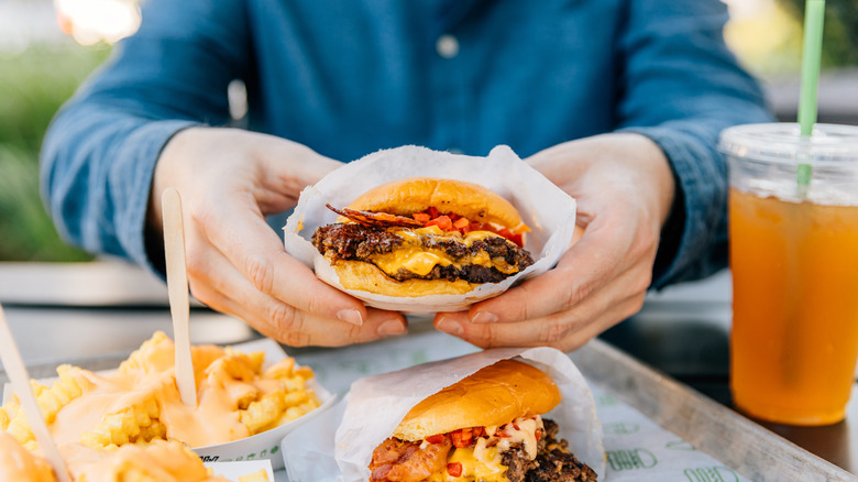 generic fast food burger, fries, and drink