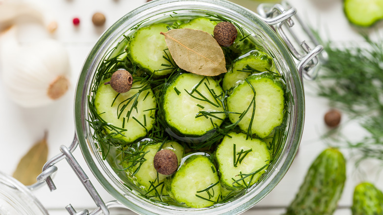 marinated cucumbers in a jar
