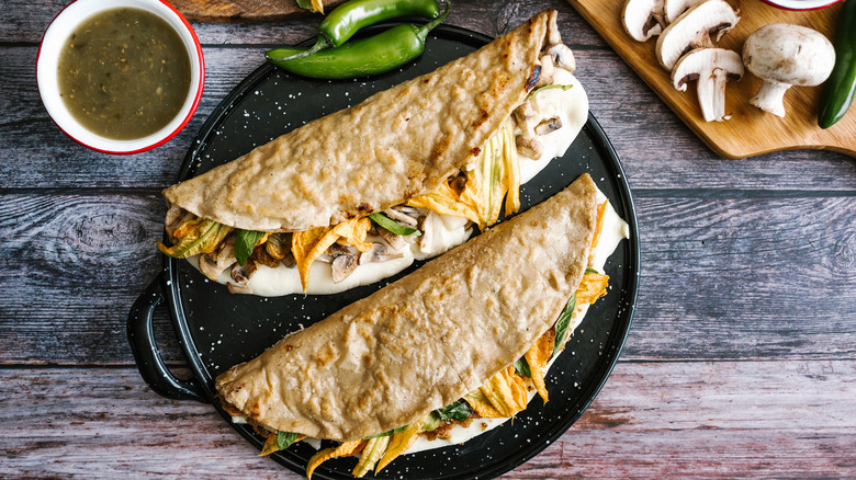 Mexican squash blossom and mushroom quesadillas