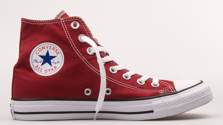 red converse high top shoe