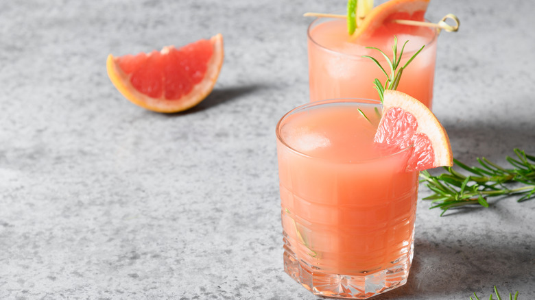 Grapefruit cocktail garnished with rosemary sprigs