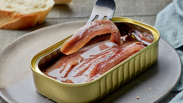 opened canned anchovies