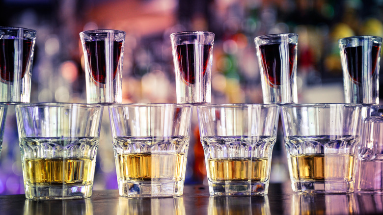 row of Jager Bomb shots