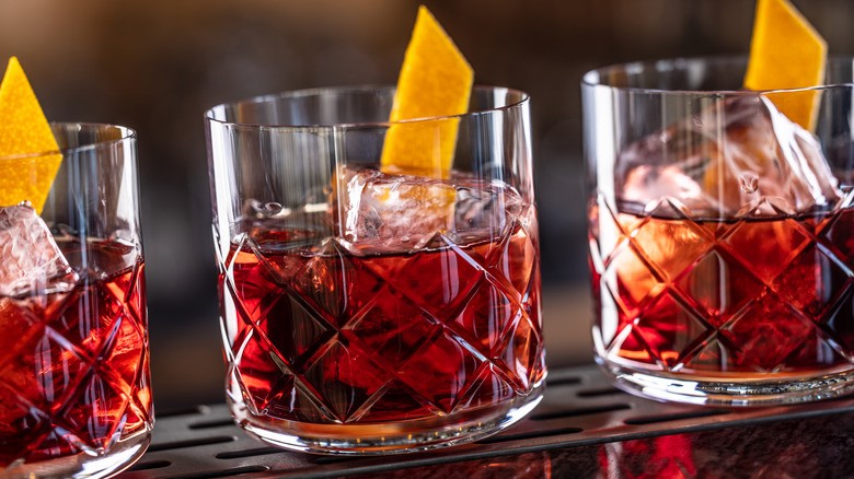 three Negroni cocktails