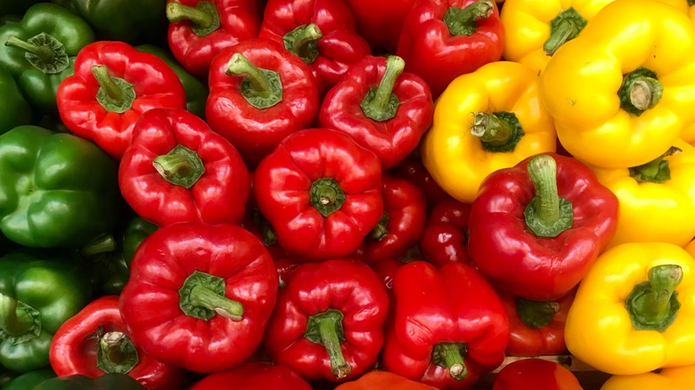 Red, green, and yellow peppers