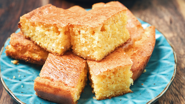 cornbread squares on a plate