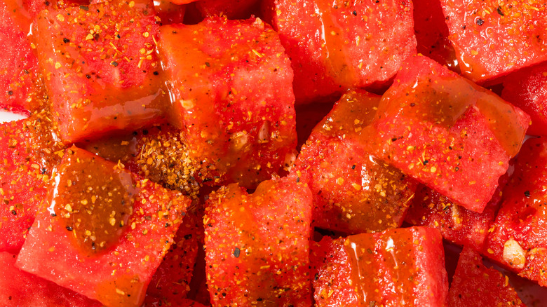 watermelon sprinkled with tajin