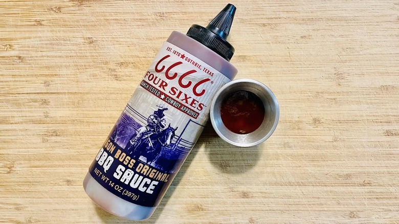 Bottle of 6666 Four Sixes Wagon Boss Original BBQ Sauce