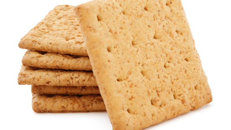 Stack of graham crackers white background