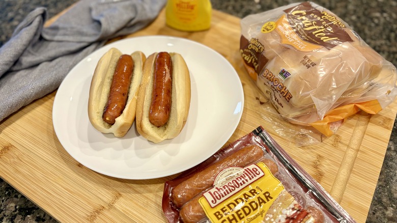 Johnsonville sausages on buns