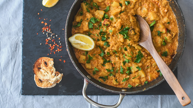 Potato and red lentil curry